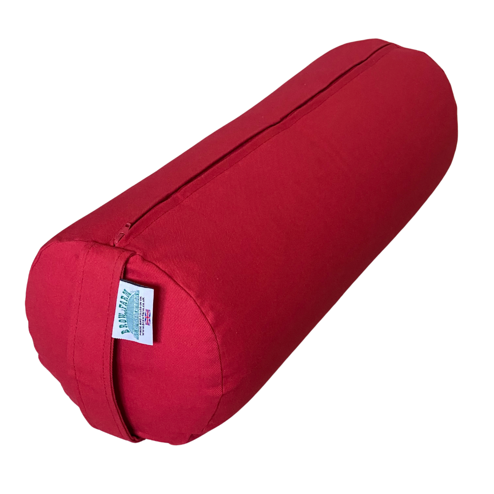 Rose Red yoga bolster, handle end