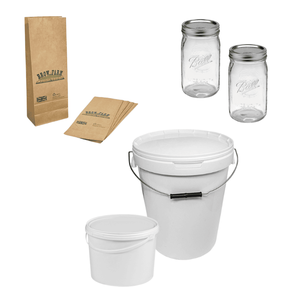 Storage Solutions category. Buckets, jars and paper bags.