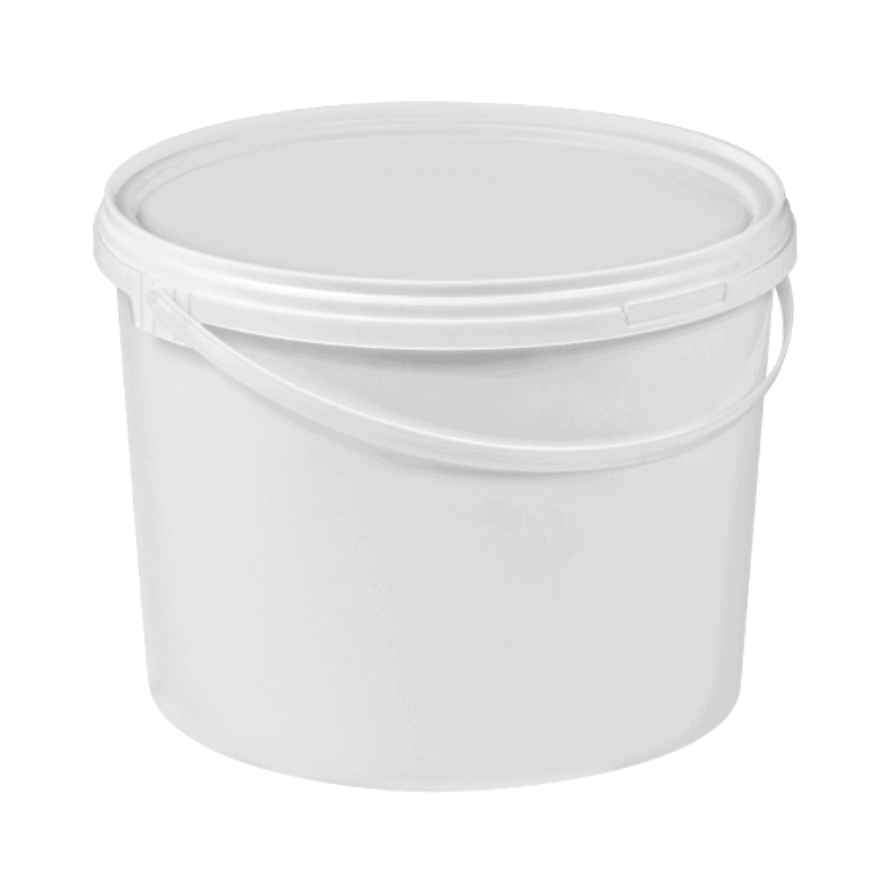 A white 10L bucket with handle and lid