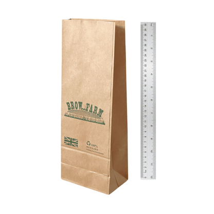 Paper bag sizing guide - a bag and a 20cm ruler